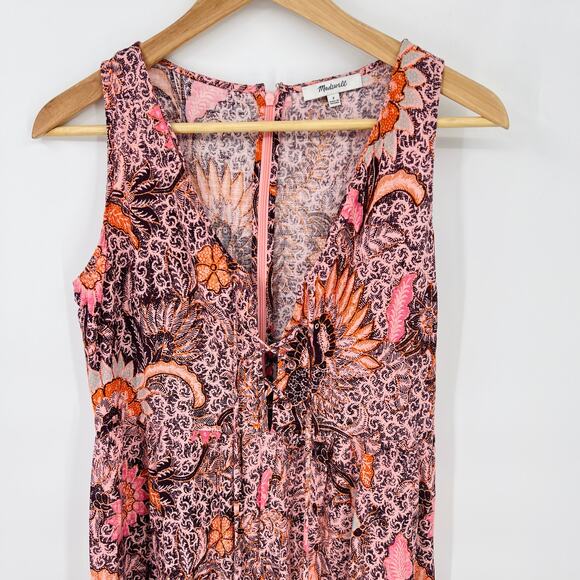 Madewell Lace-Up Ruffle-Hem Midi Dress in Bali Blooms Style AO273 Size 2 - Picture 3 of 8